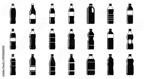 Beverage container icons collection featuring plastic bottles