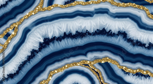 Stunning blue agate slice with gold accents and crystal formations