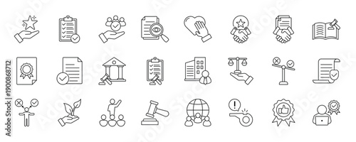 Business Ethics icon collection set. Containing values, compliance, responsibility, transparency, honesty, trust, accountability, conduct, standards, principles icon. Solid vector symbol collection.