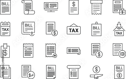 Billing and Finance Icons: Invoices, Taxes, Payments, Money