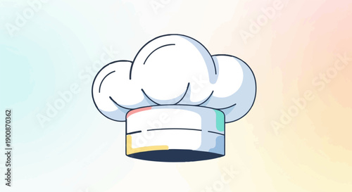 A chef's hat with colorful accents rests against a soft, blended background