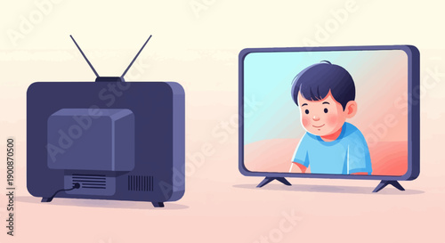 A child watches a digital television screen displaying a cartoon