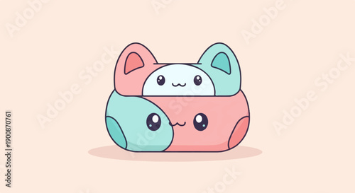 A cute, pastel-colored, cartoonish creature with large eyes and ears on a light background