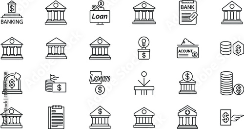 Banking and Finance Icons: Banks, Loans, Accounts, Money