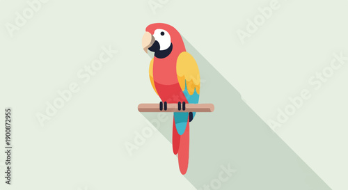 A colorful parrot with bright feathers perched on a wooden stand