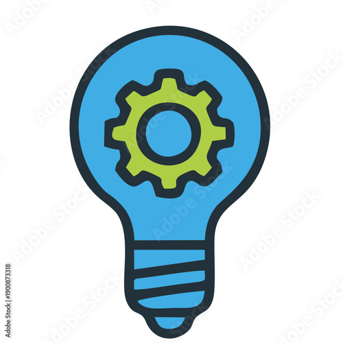 Conceptual vector illustration of a glowing lightbulb with an internal gear, symbolizing innovative thinking, strategic optimization, technical solutions, and creative problem-solving