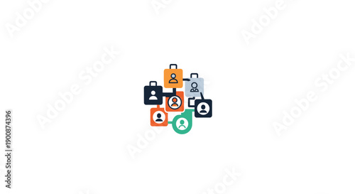 Colorful icons representing people in a group.