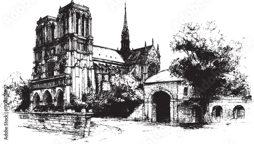 Notre-Dame de Paris, France illustration on a white background. This vector illustration can be used in any size you like for advertising, logos, and other work.

