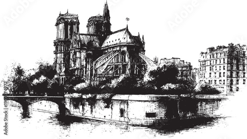 Notre-Dame de Paris, France illustration on a white background. This vector illustration can be used in any size you like for advertising, logos, and other work.
