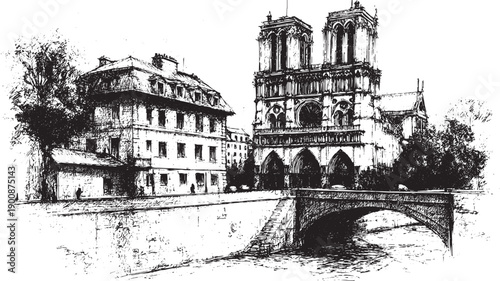 Notre-Dame de Paris, France illustration on a white background. This vector illustration can be used in any size you like for advertising, logos, and other work.
