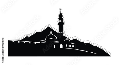 Ramadan Mosque Silhouette at Mountain Side