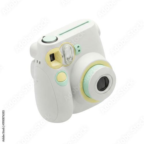 Pastel instant camera perspective view isolated. Photography gadget.