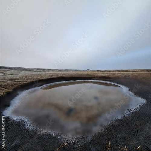 Rainwater Pool Reflection in Barren Field Moody Landscape