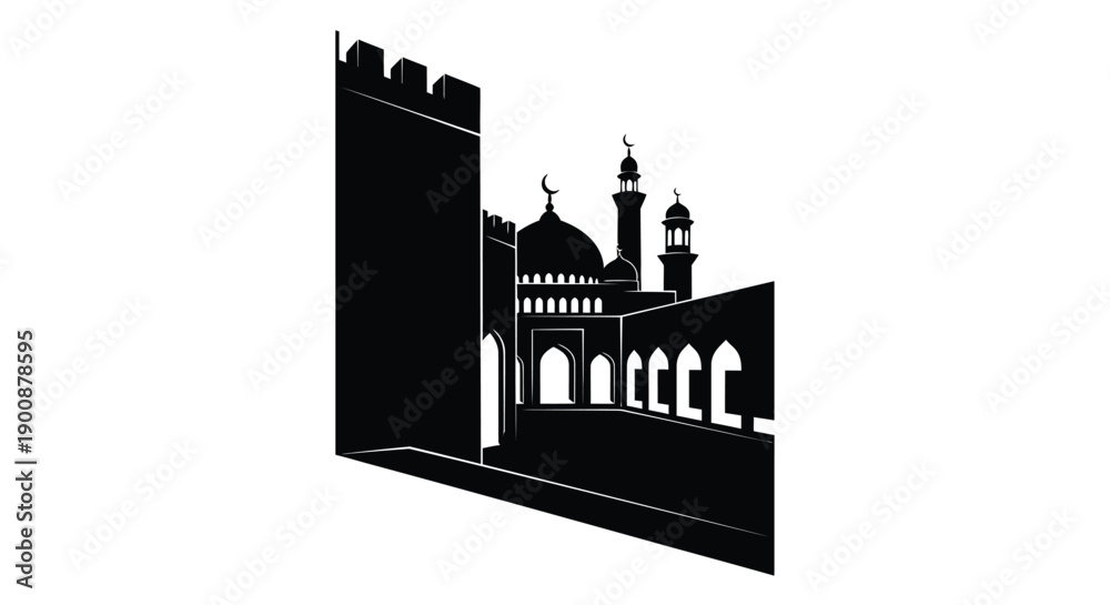Fototapeta premium Ramadan Desert Mosque Silhouette Doorway View