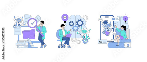 Vector Illustration of AI-Assisted Tasks and Learning