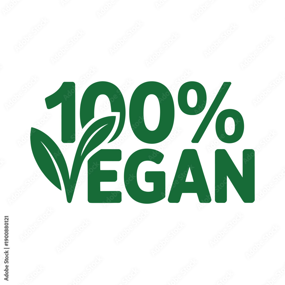 Fototapeta premium A green 100% vegan logo with leaves on a white background