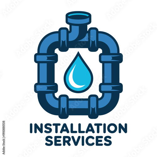 A logo for installation services featuring a stylized pipe and water droplet