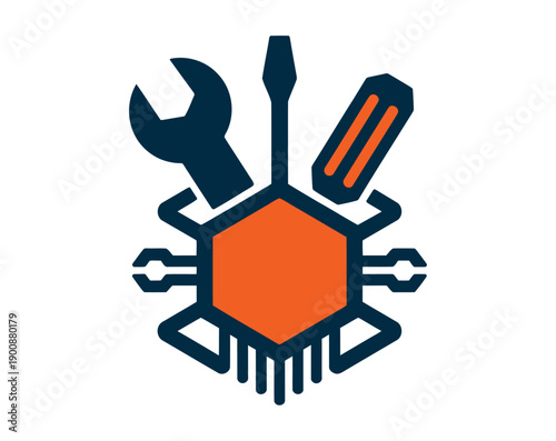 A logo featuring a stylized bug with tools, symbolizing technical support and maintenance services.
