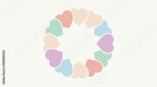 Pastel hearts form a loving circle of friendship and unity