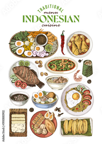 Indonesian food traditional cuisine vector