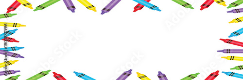 Colorful crayons Frame border on White Background, Crayons colorful , vector illustration.