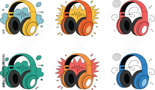 Colorful Headphones Vector Illustration – Music and Sound Wave Design