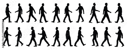 set of illustrations of walking man silhouettes side view