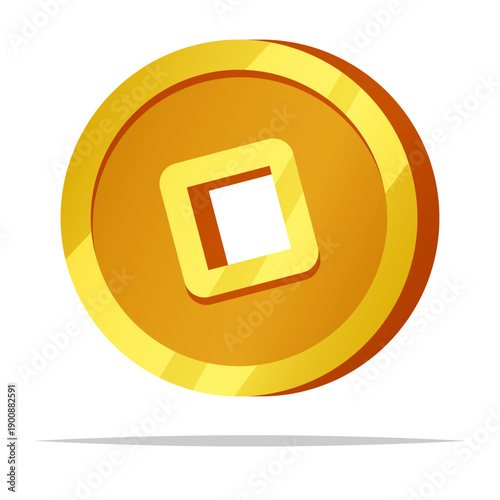 Golden chinese coin vector isolated illustration