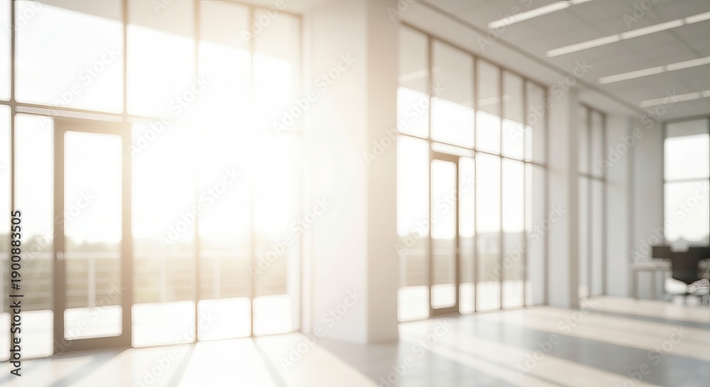 Fototapeta premium Sun-Drenched Serenity in Modern Architecture, Beautifully Illuminating the Interior Space.