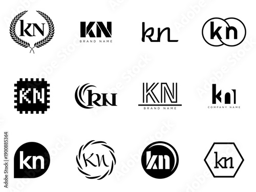 KN logo company template. Letter k and n logotype. Set different classic serif lettering and modern bold text with design elements. Initial font typography.