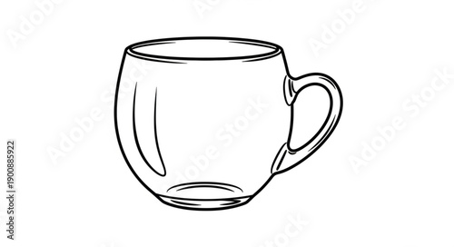 Clear glass teacup with handle isolated on white background.