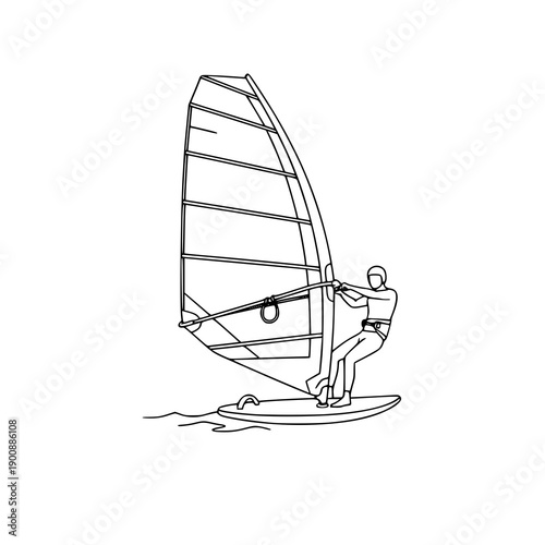Windsurfer outline vector line art illustration