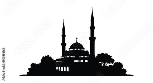 Ramadan Mosque Silhouette with Twin Minarets