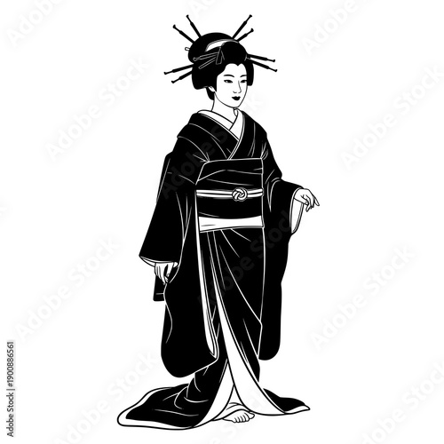 Traditional Japanese geisha black silhouette vector illustration