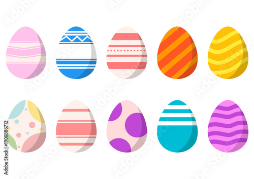 Colorful Easter Egg Vector Icon Set with Decorative Patterns for Spring Holiday, Easter Celebration, Greeting Cards, Stickers, Mobile Apps, Web UI, Print Design and Marketing Assets