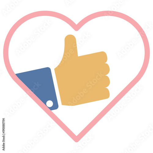 お気に入り登録や感謝を伝えるハートとサムズアップの可愛いベクターアイコン