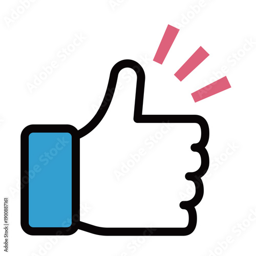 高評価や成功を強調する輝き付きサムズアップのポップなベクターアイコン