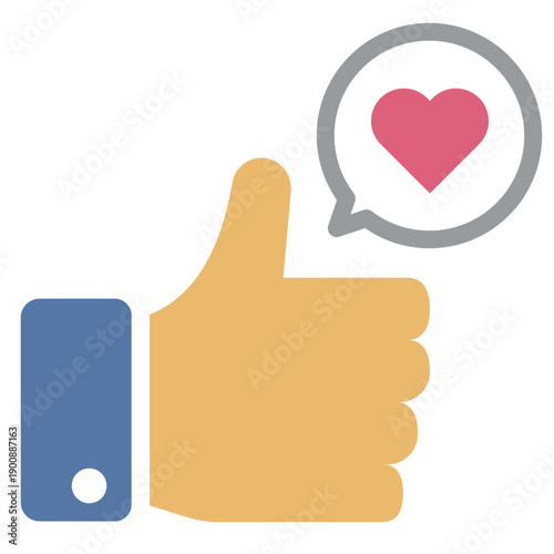 SNSのリアクションや評価に使えるハートの吹き出し付きサムズアップのベクターイラスト