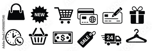  commerce shopping icons black glyph style sale delivery