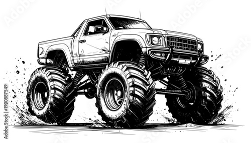 Red off road tractor truck vehicle model on farm power machinery with big wheels and engine isolated on white background