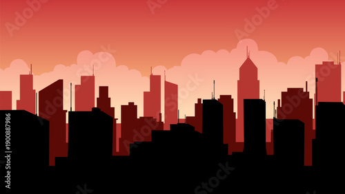 City landscape silhouette illustration with skyline buildings