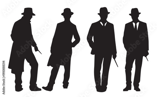 set of smart businessman silhouette illustration