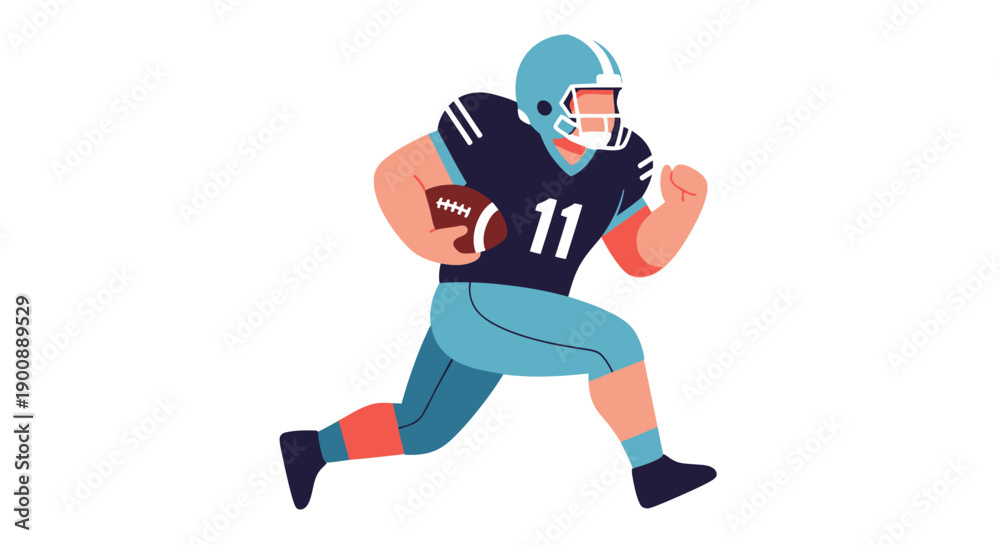 Naklejka premium Dynamic Illustration of an American Football Player in Action, Running with the Ball