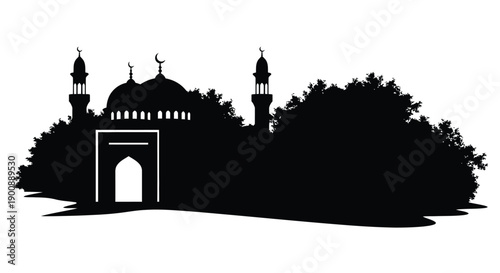 Ramadan Village Mosque Courtyard Silhouette Art