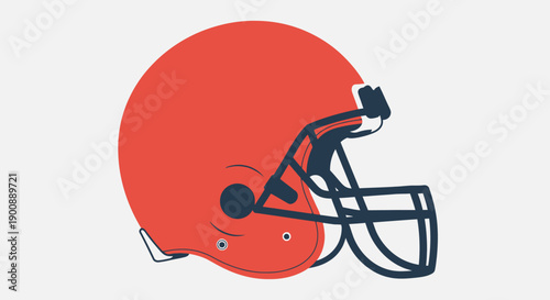 Minimalist flat design illustration of an orange American football helmet with a dark blue face mask.