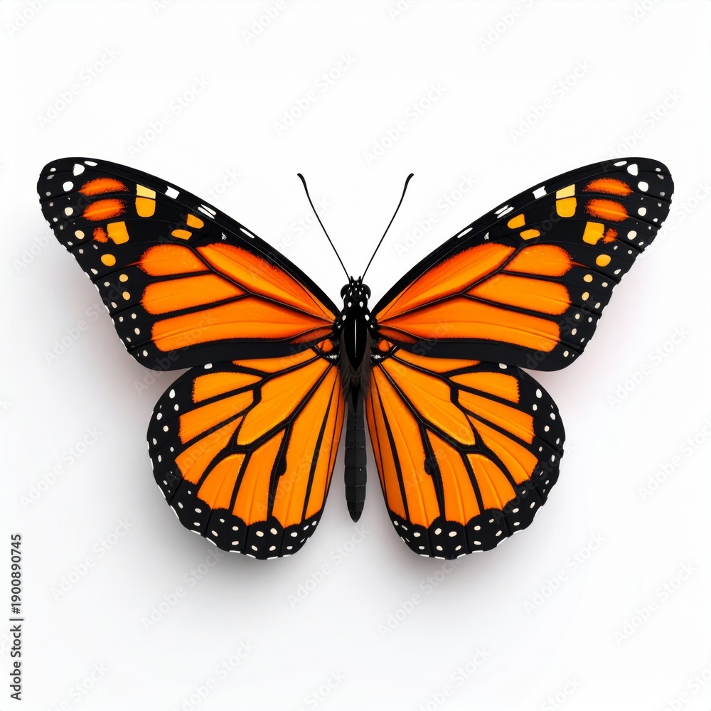 Fototapeta premium Monarch Butterfly With Orange and Black Wings Isolated Against White Background