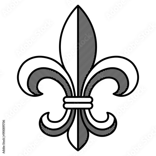 Fleur de lis hatched shading heraldic lily monochrome