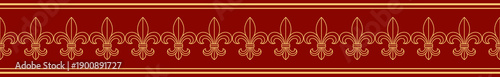 Fleur de lis horizontal border crimson red gold seamless pattern