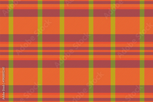 No people vector seamless texture, geometry fabric pattern textile. 70s check background plaid tartan in pink and golden poppy colors.