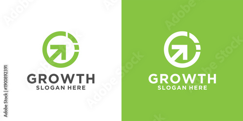 Green Growth Logo Design with Arrow and Circle for Business.